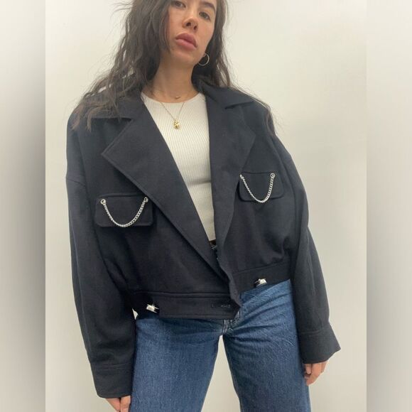 Ellen Tracy Black Bomber Jacket with Silver Accents - Picture 2 of 15